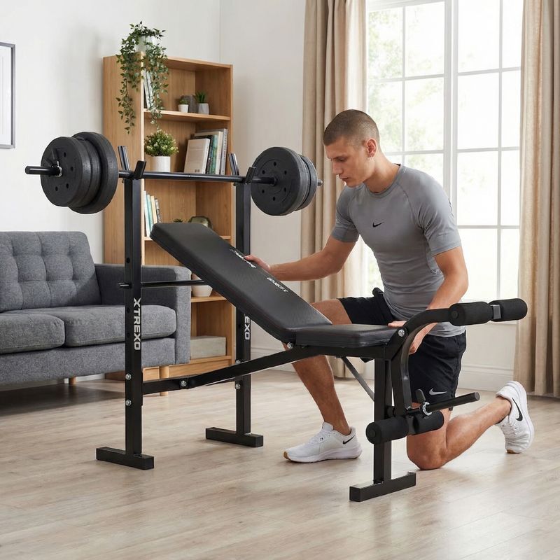 Posilňovacia lavica XTREXO BenchFit Lite so stojanom a činkou black 5